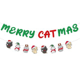 Glittery Merry Catmas Banner With Christmas Cat Patterns Green Red Meowy Christmas Fireplace Wall Garland Cat Themed Merry Xmas Holiday Party Decorations