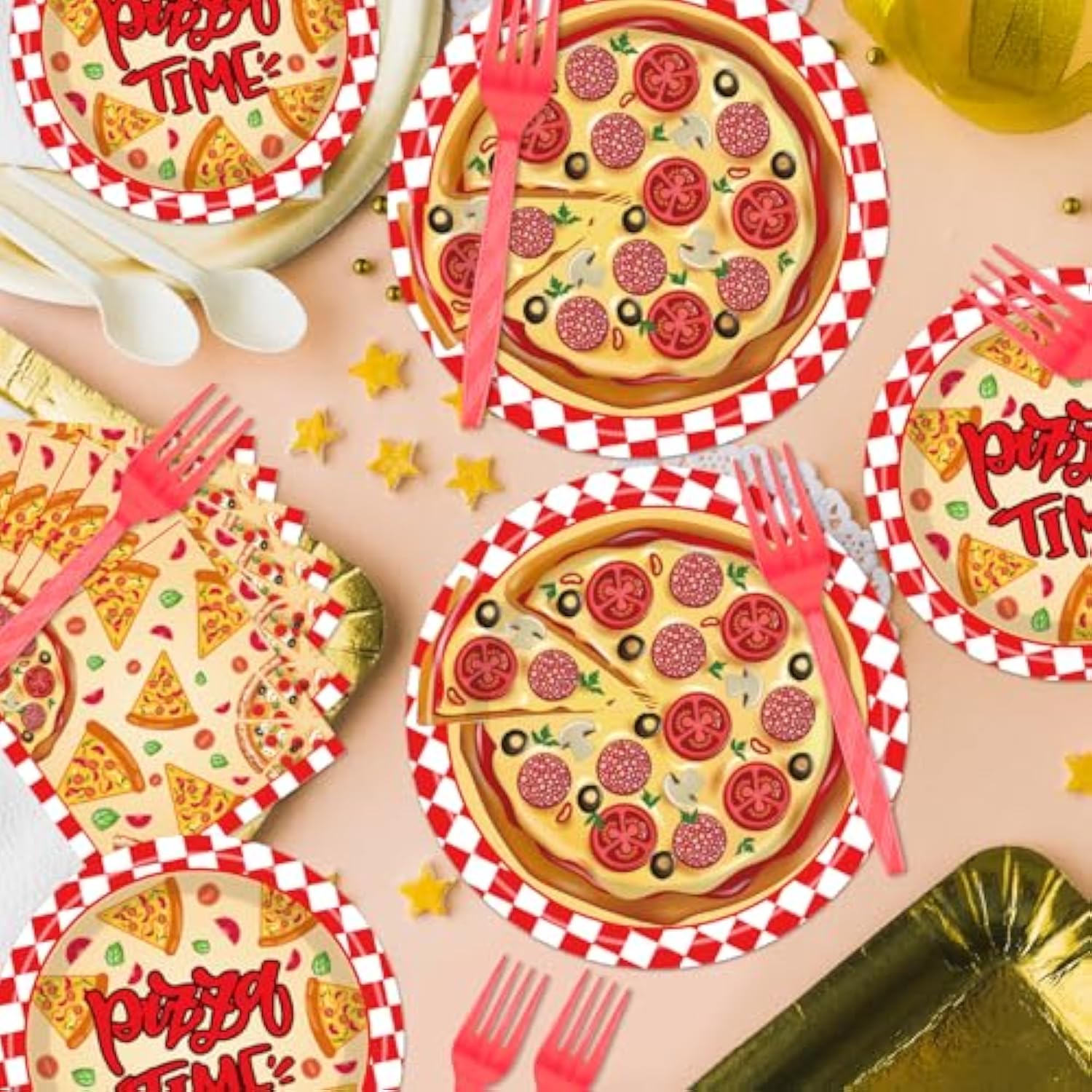 Pizza Party Supplies Set - 96PCS Disposable Tableware for 24 Guests