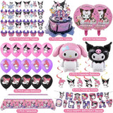 Kuromi Birthday Party Supplies, Party Decorations Set Include Banner, Balloons, Hanging Swirls, Cake Cupcake Toppers, Tablecloth For Girls Kuromi Theme Party