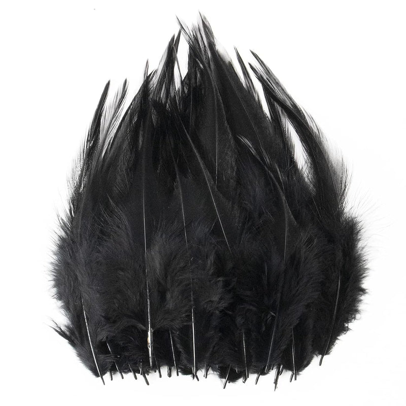 200Pcs 5-7 Inches Saddle Hackle Black Rooster Feather For Crafts Natural Pheas