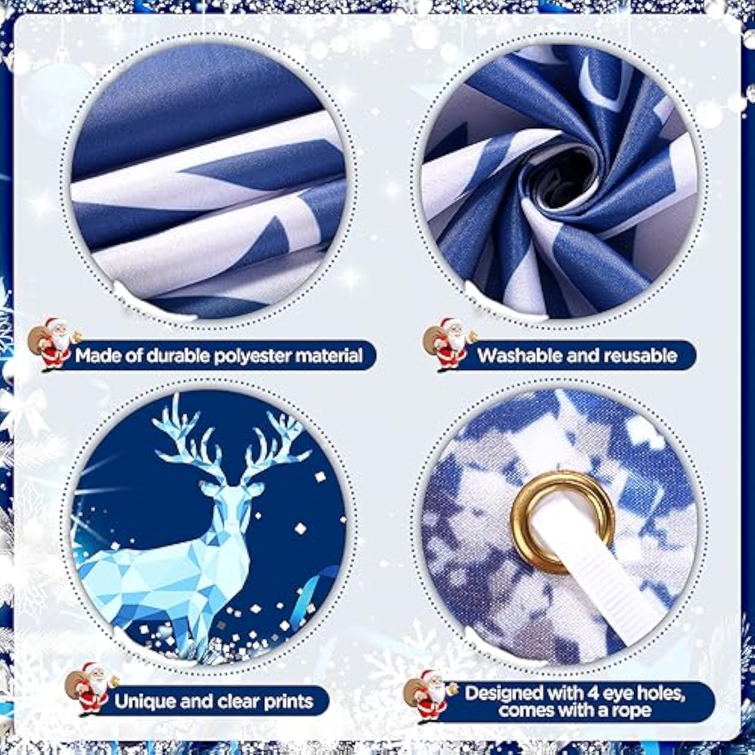 Blue Merry Christmas & New Year Decoration - Xmas Photo & Party Backdrop - Snowflake Banner - Tree & Holiday Party Supply