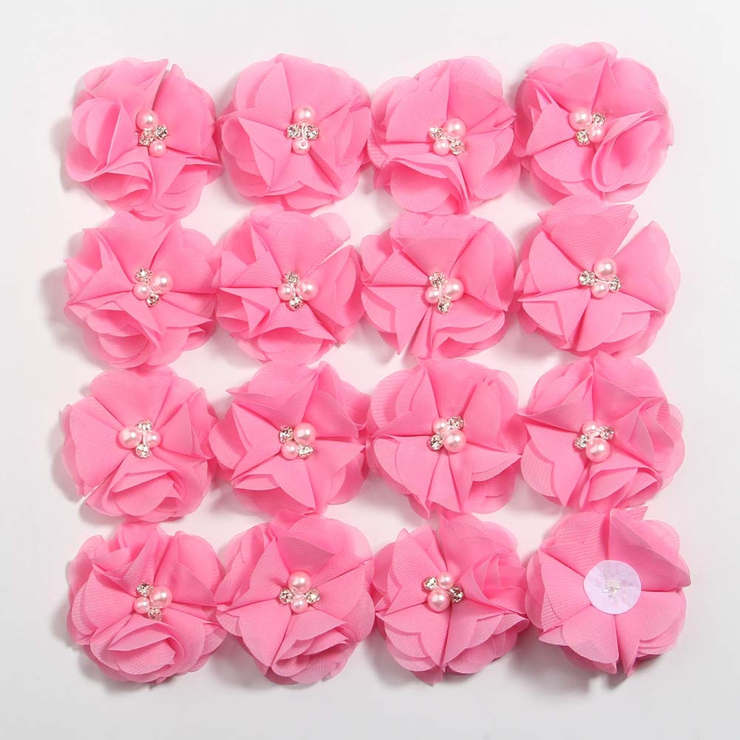 50 Pcs 2" Mini Chiffon Flowers With Rhinestones For Baby Girls Hair Accessories Artificial Fabric Flowers For Headbands Craft Projects (Deep Pink)