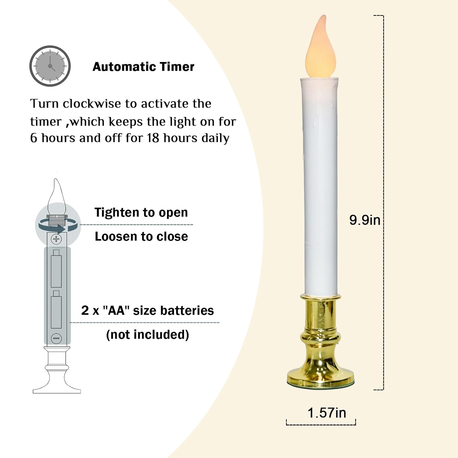 Battery Operated Christmas Window Candles, Set Of 4 With Timer | 9" Flickering Led Candles,Valentines Day Decorations,6/18H Auto On/Off