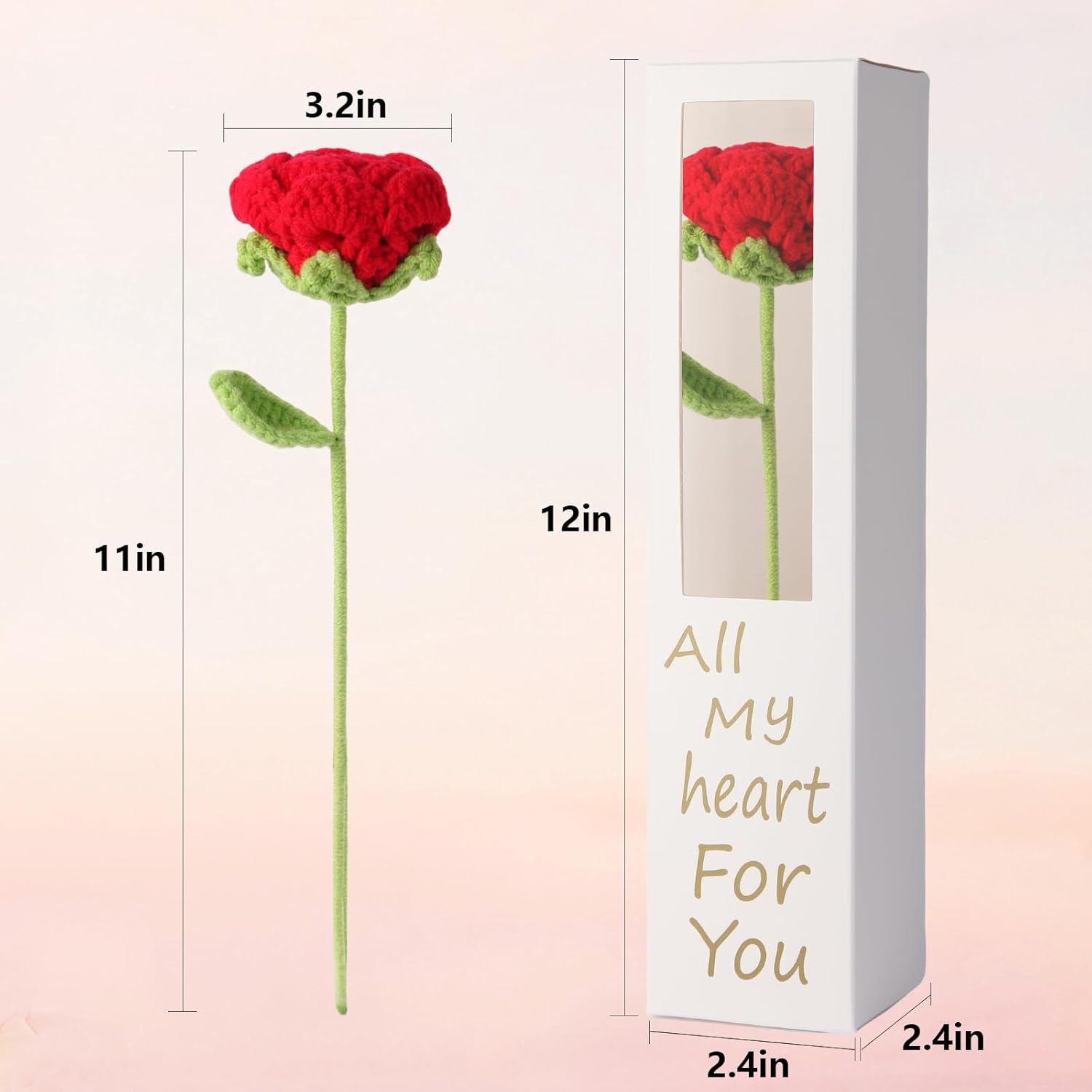 Handmade Crochet Red Rose, Knitted Bouquet Rose, Artificial Rose For Girl, Perfect For Birthday, Thanksgiving Day, Christmas, Anniversary, Valentine'S, Mother'S Day, Wedding Decor, Performance Props