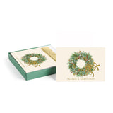 Masterpiece Wreath With Berries Christmas Cards / 16 Boxed Seasons Greetings Holiday Card Set With Coordinating Gold Foil Lined Envelopes / 5 5/8" X 7 7/8" Folded Winter Greeting Cards With Inside