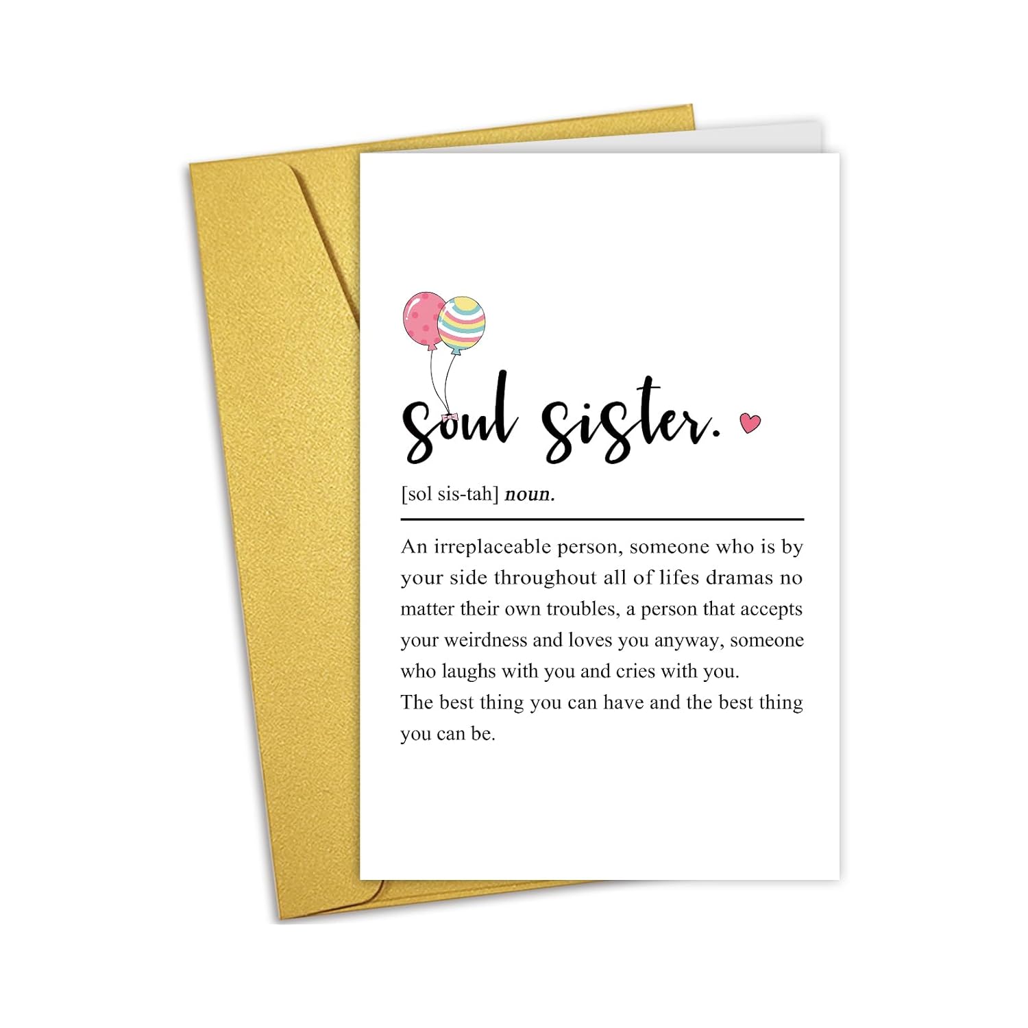 Soul Sister Definition Card, Best Friend Birthday Cards, Friendship Card For Bestie Bff, Unique Birthday Cards For Women Girl Lady, Galentine'S Day Gift For Her