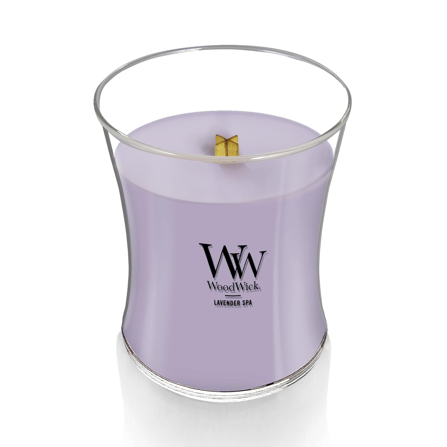 WoodWick Lavender Spa Gifts for Women and Men, 9.7 oz Medium Hourglass Candle with Crackling Wick