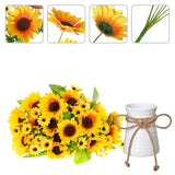 Artificial Flowers In Vase, 5 Branches Fake Sunflowers Bouquet Ceramics Vase, Silk Flower Arrangements Table Centerpieces Wedding Bouquets For Office Meeting Home Décor(Yellow Sunflower)