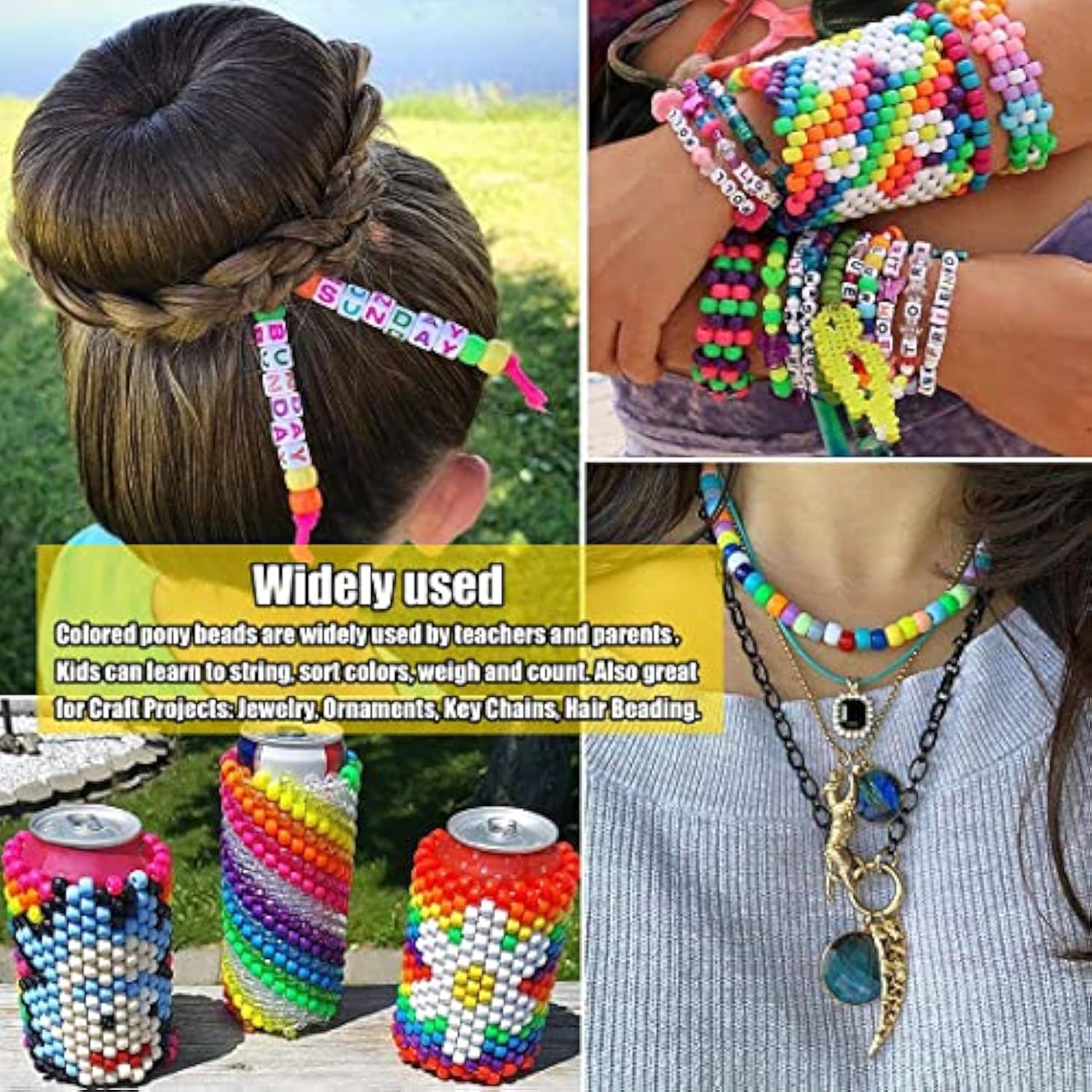 900pcs Colorful Pony Beads – 6x9mm Plastic Beads for Bracelets & Crafts