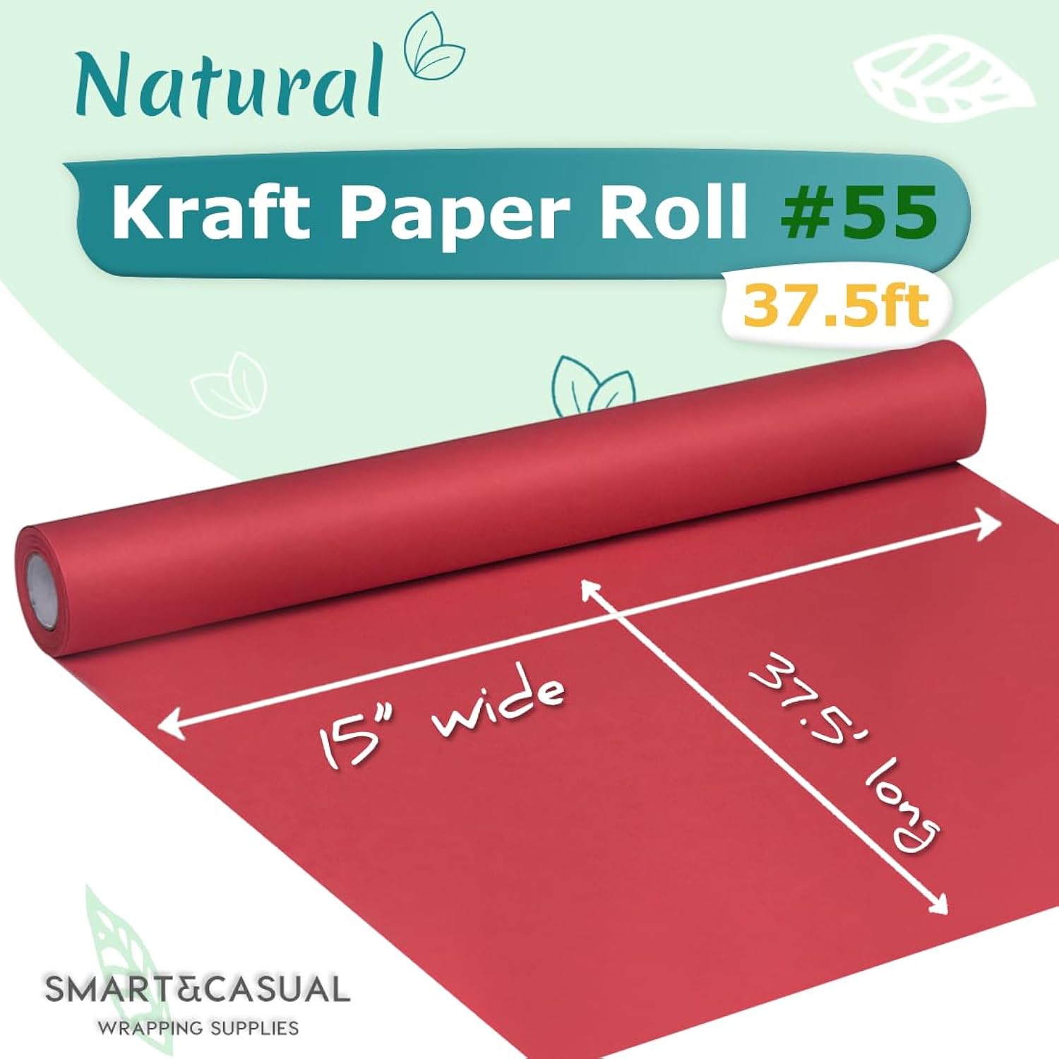 15" X 450" (37.5') Kraft Paper Roll For Art Craft Supplies Gift Wrapping Moving Packing Kids Painting Drawing Paint Easel Poster Chart Paper (Red, 15" W X 450" L (37.5'))
