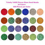 14400Pcs Glass Seed Beads Small Craft Beads For Diy Bracelet Necklaces Crafting Jewelry Making Supplies With Two 0.5Mm Clear Bracelet String (600Pcs Per Color, 24 Colors)