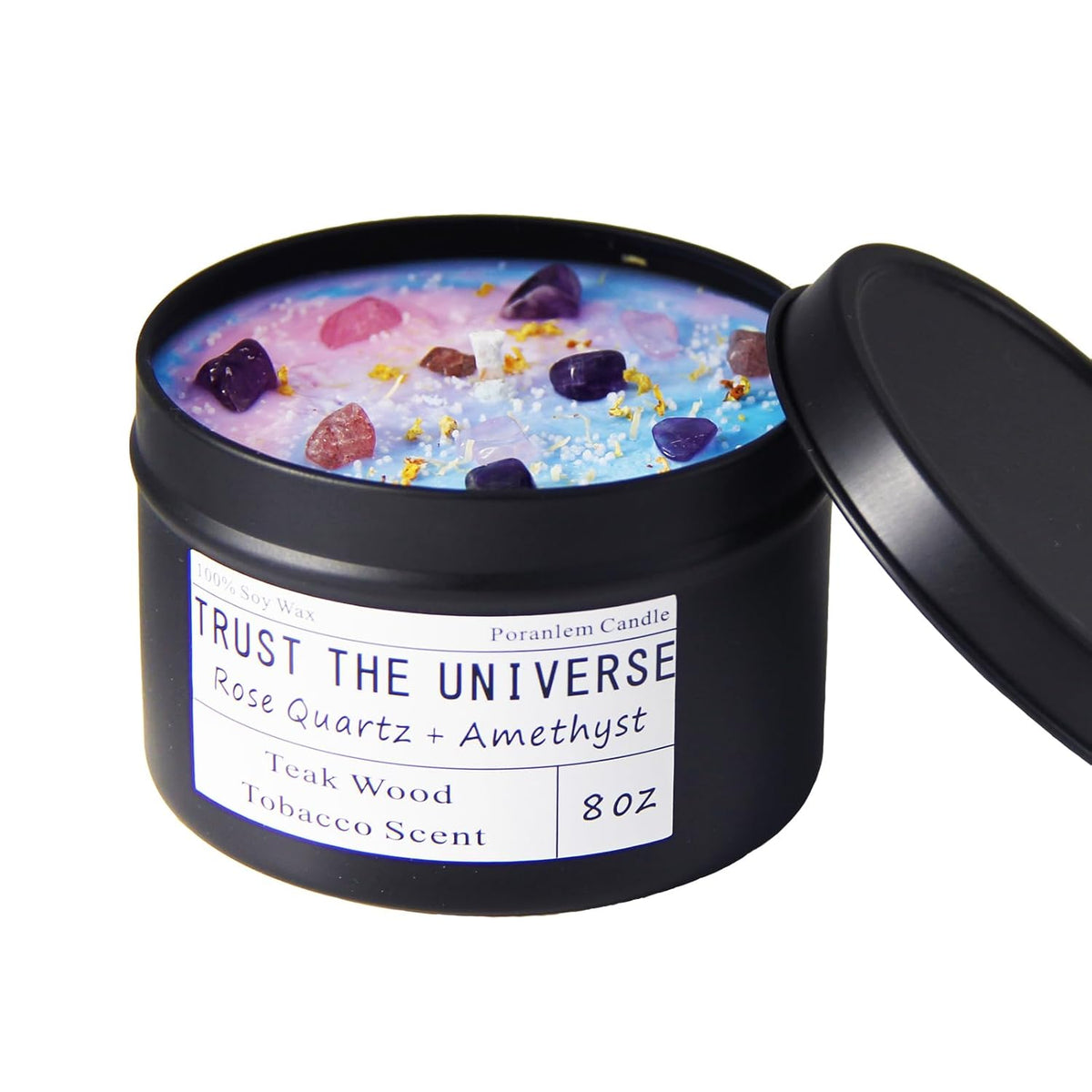 Crystal Healing Candles Manifestation Candle Magic Gift Spiritual Energy Chakra Desires Law Of Attraction Handmade Soy Wax With Rose Quartz Amethyst Trust The Universe