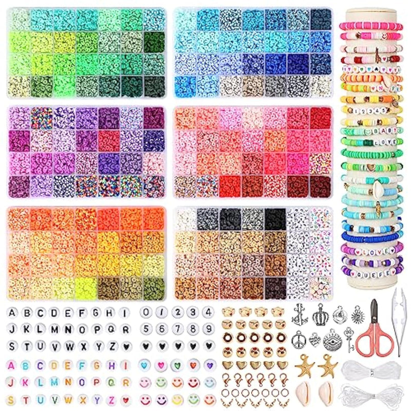20,000 Pcs Clay Beads Bracelet Making Kit, 160 Colors Polymer Beads Spacer Heishi Beads, Jewelry Kit With Charms Elastic Strings, Diy Crafts Gift