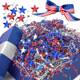 355G/12.5Oz American Patriotic Red Blue Crinkle Cut Paper With Star Confetti,Blue Red White Shred Filler Mix Raffia Tissue Craft Bedding Cushion, Party Birthday Gift Box