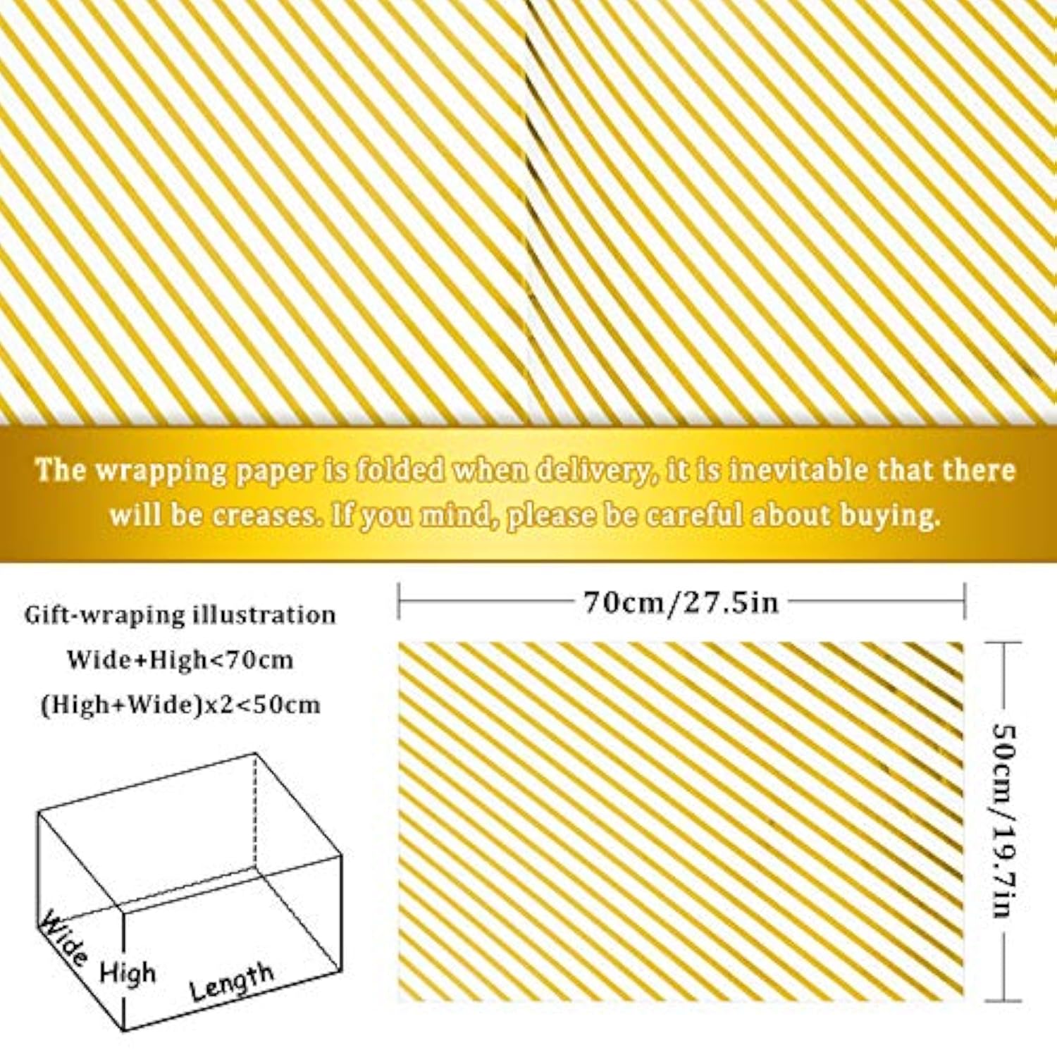 Gold Star Stripe Wrapping Paper, 8 Sheet Gold White Gift Wrapping Paper With 10 Pull Bows & 24 Yard Glitter Ribbon Xmas Assorted Gold Foil Decorative Art Paper For Birthday Holiday Party