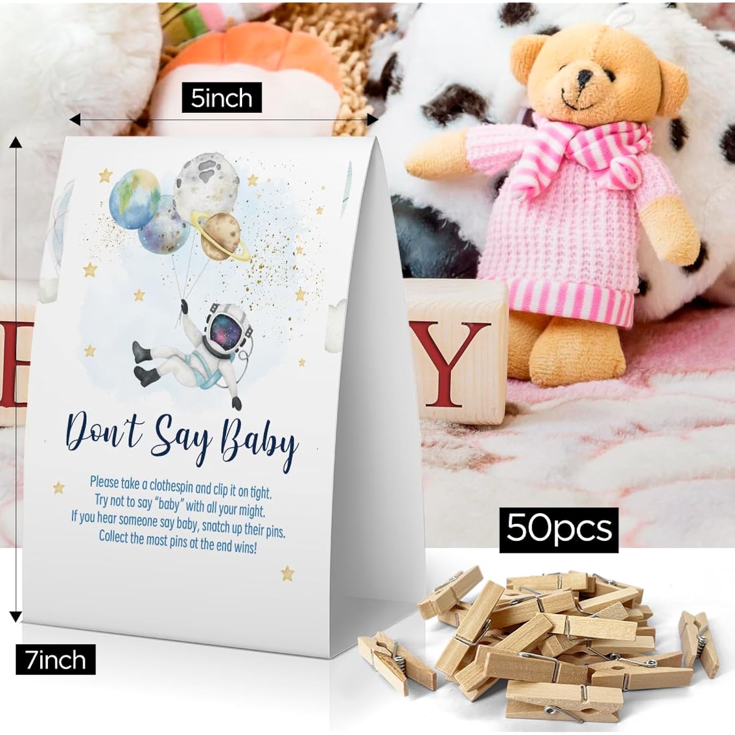 Don'T Say Baby Baby Shower Game, Outer Space Baby Shower Decoration, Astronaut Don'T Say Baby Sign, Fun Baby Shower Games, Clothespins For Baby Shower-Dsba12