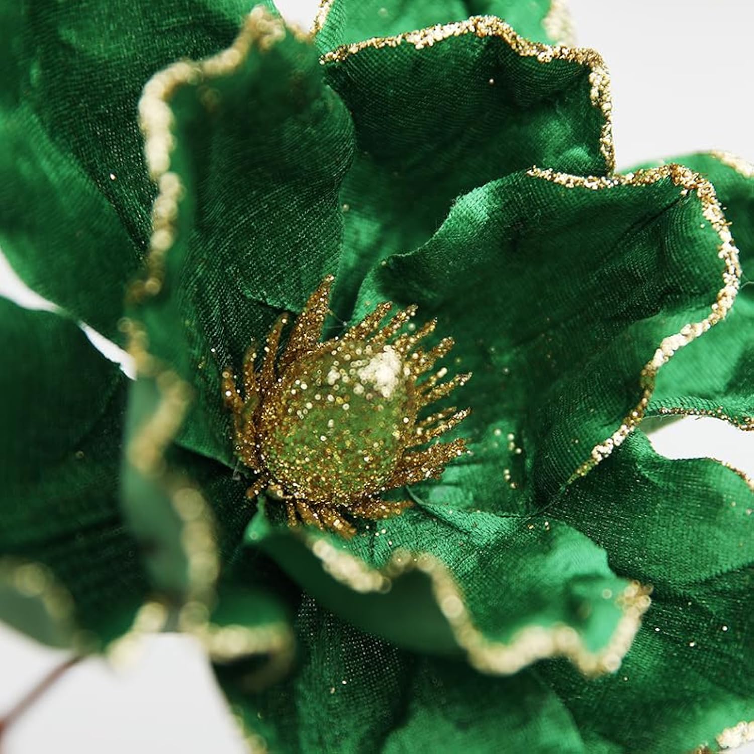 6Pack Christmas Party Magnolia Flowers For Tree Glitter Christmas Green Magnolia Flowers With Stems Christmas Tree Floral Ornaments Artificial Poinsettia Flowers For Xmas Tree Holiday Home Decorations