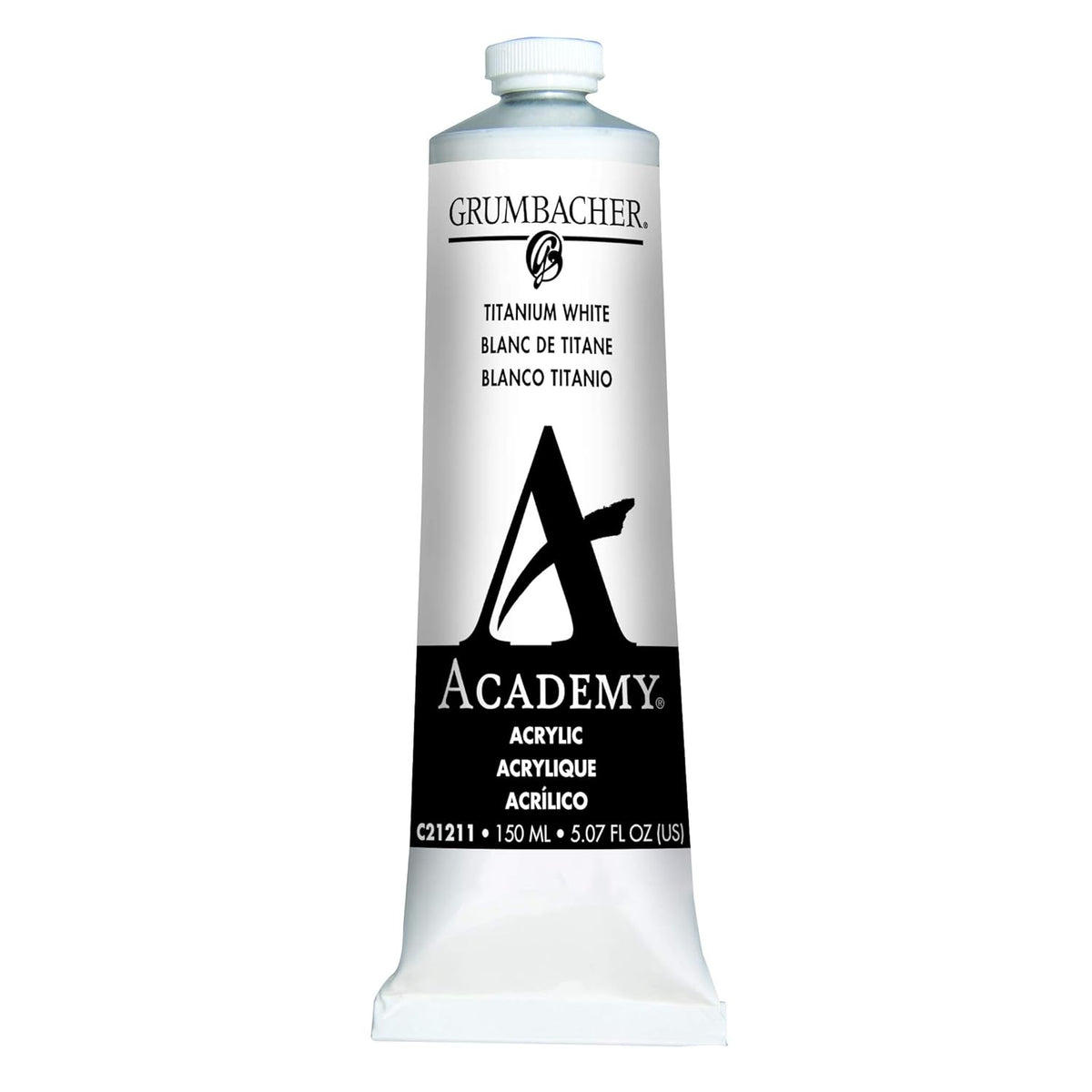 Grumbacher Academy Acrylic Paint, 150ml/5.07 oz Metal Tube, Titanium White (C21211)