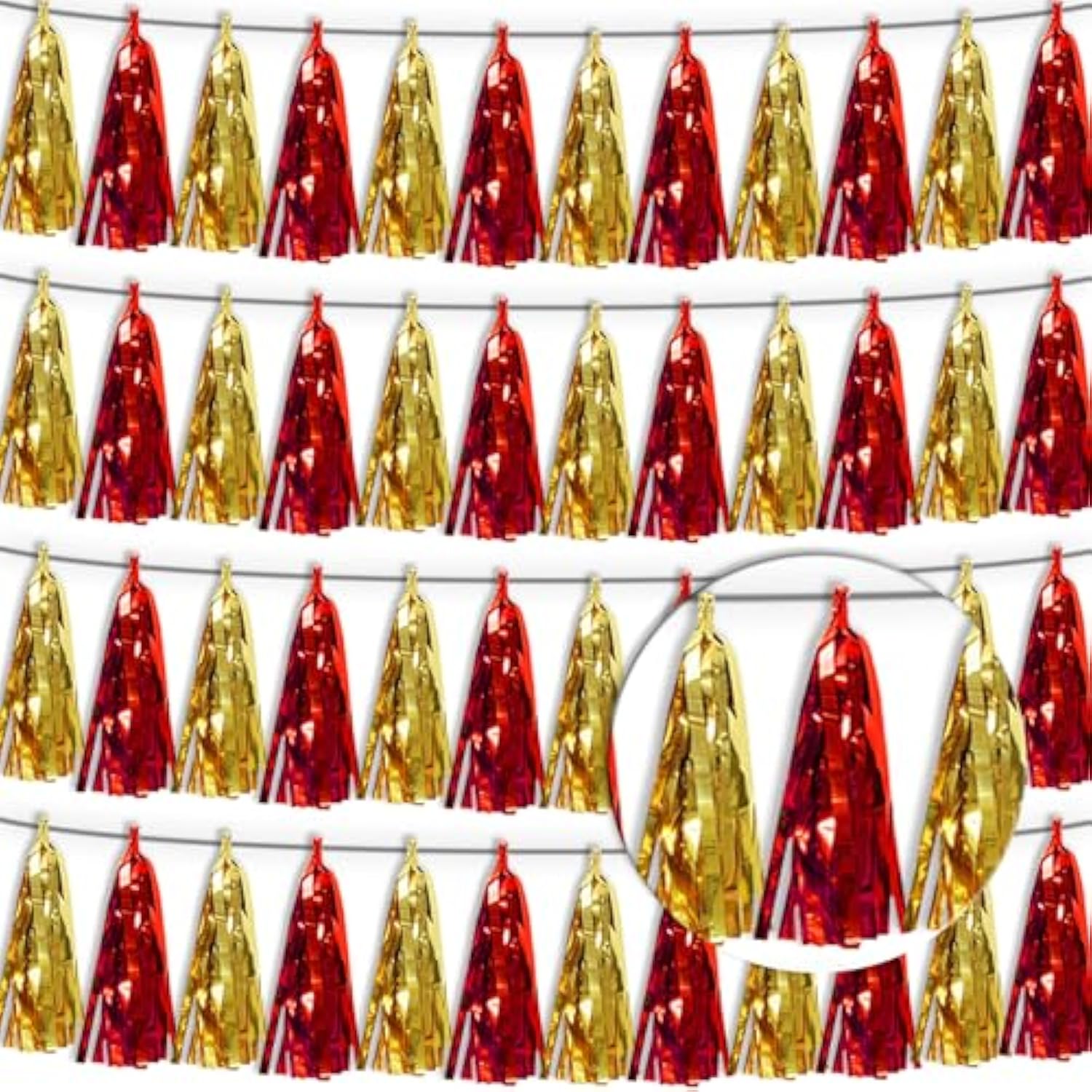4P Red Gold Tassel Banner Garland Metallic Foil Fringe Banner Tinsel Tassels Streamer Banner Backdrop For Parade Floats Graduation Halloween, Christmas, Baby Bridal Shower Party Decorations