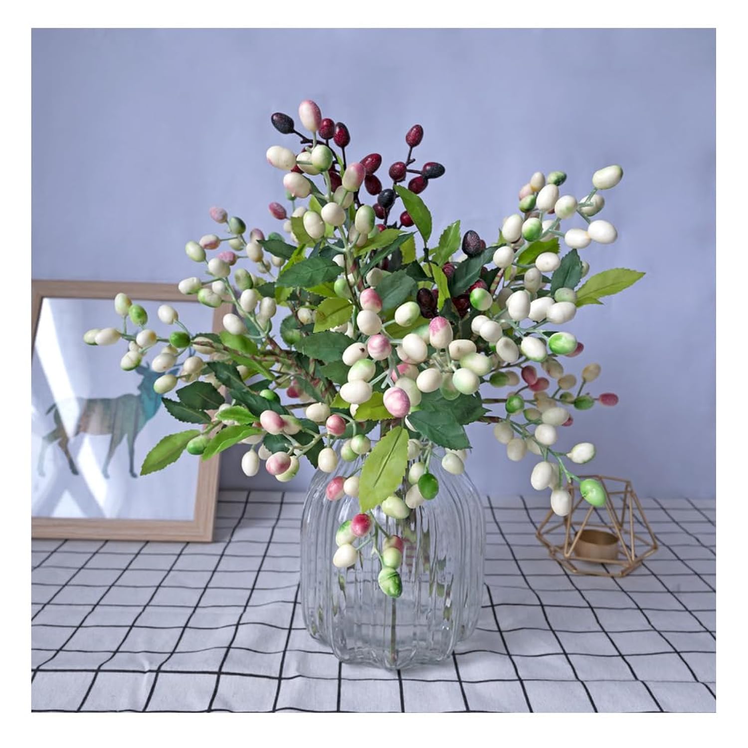 4 Pcs Fake Berries,Artificial Berry Stems,Artificial Blueberries,Fall Picks Fall Decorations For Home Decor Wedding Bouquet Christmas Table Centerpieces Floral Arrangement (White Purple)