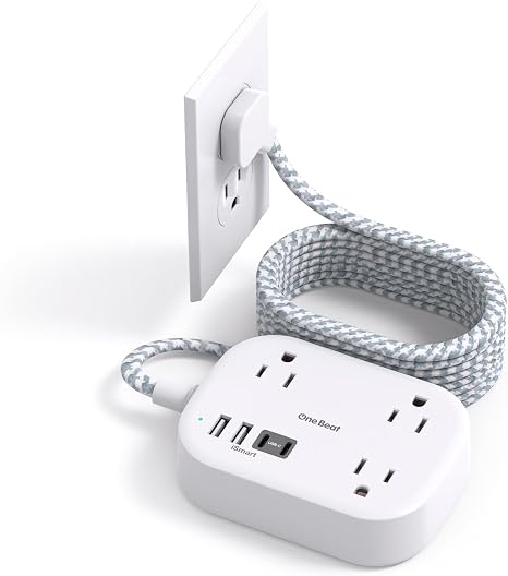 Cruise Approved Travel Power Strip 3 Outlets 4 USB Ports 2 USB C 10FT Flat Plug Extension Cord White
