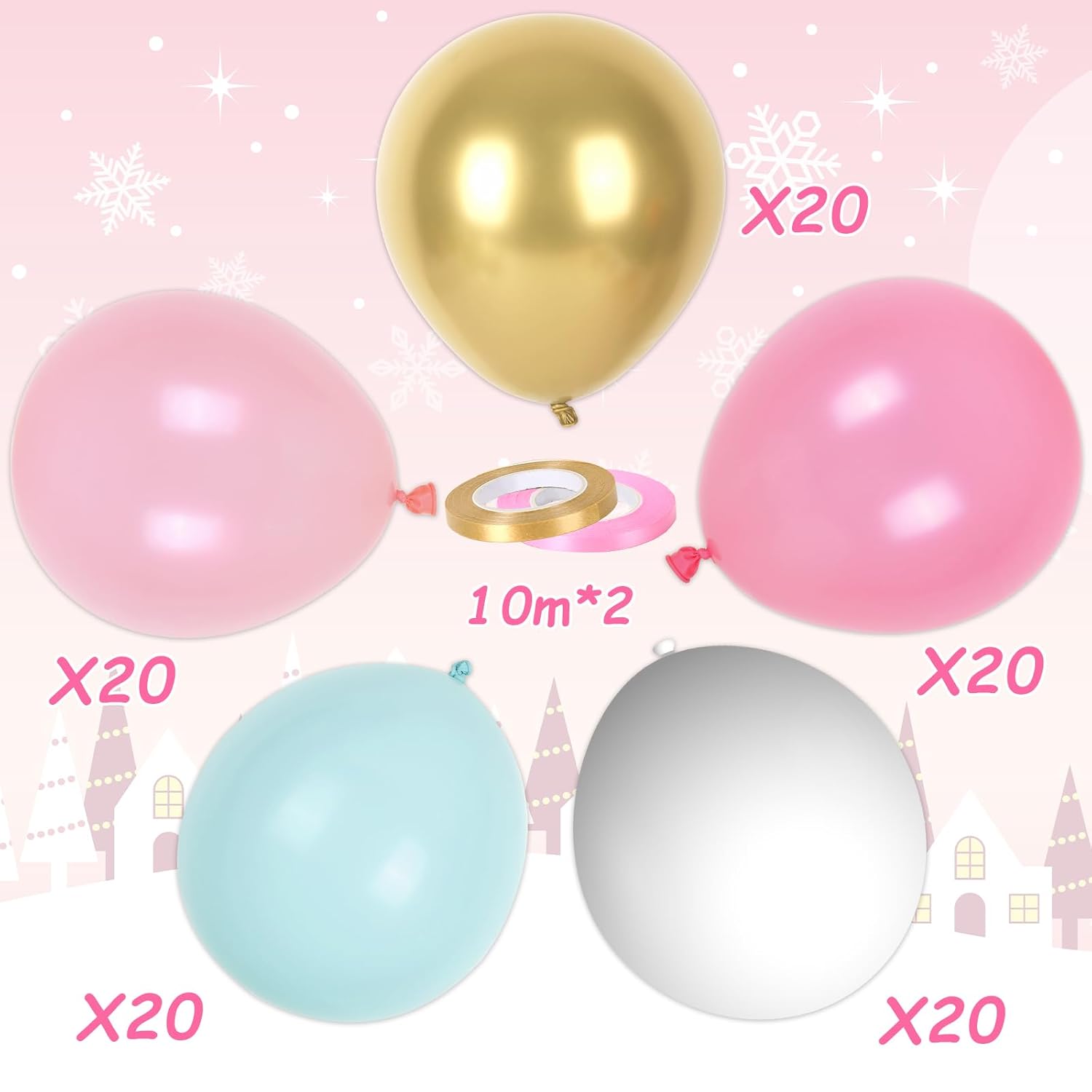 100Pcs Christmas Balloons With Ribbons 12 Inch Pink Gold Teal Rubber Balloons For Winter Xmas Wedding Birthday Baby Shower Party Supplies