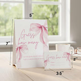 Pink Bow Guess How Many Party Supplies Bow Theme Decorations For Bachelorette Bridal Engagement Wedding Girl Baby Shower Bow Theme Party Decor Include 1 Standing Sign & 50 Guessing Cards