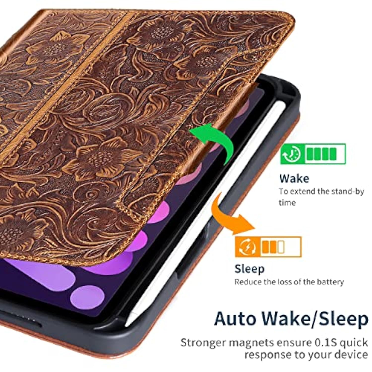 Ipad Mini 6 Case 8.3 Inch 2021,Genuine Leather Ipad Mini 6Th Gen Cover,With Ma