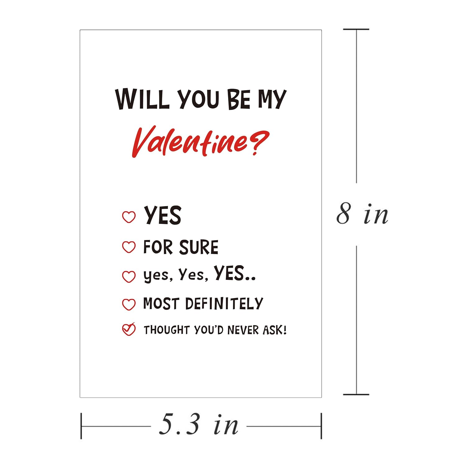 Will You Be My Valentine Cute Valentines Day Greeting Card, Kids Exchange Card, Check Yes, Confession Card, Thought You'D Never Ask!