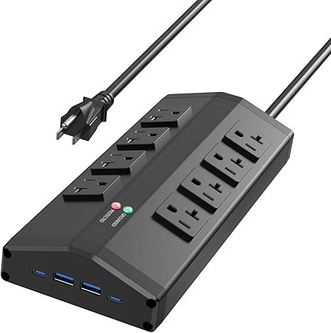 Heavy Duty 8 Outlet Power Strip with 4 USB Ports 6FT 20A Metal Surge Protector Extension Cord
