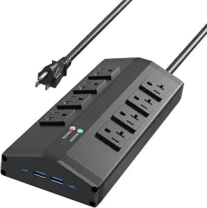 Heavy Duty 8 Outlet Power Strip with 4 USB Ports 6FT 20A Metal Surge Protector Extension Cord