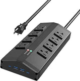 Heavy Duty 8 Outlet Power Strip with 4 USB Ports 6FT 20A Metal Surge Protector Extension Cord
