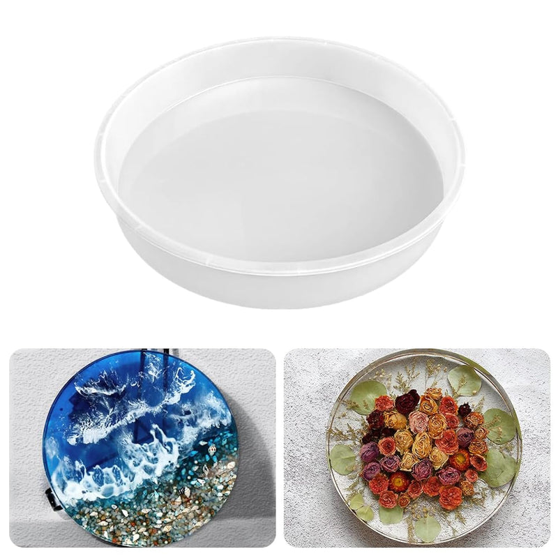 12" Round X 2" Deep Large Tray Mold, Shiny Silicone Tray Board Table Clock Mold For Epoxy Resin Casting, Floral Preservation Bouquet Resin Mold
