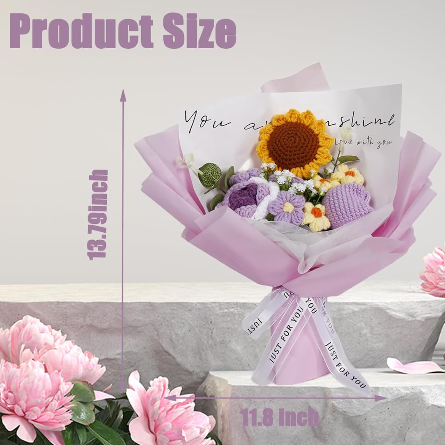 Crochet Flower Sunflower & Rose Bouquet Handmade Artificial Flower Knitted Bouquet For Festival Wedding Graduation Anniversary (Purple)