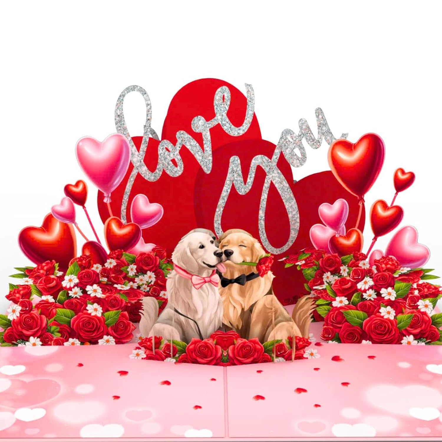 Romantic Couple Dog Valentines Card - 3D Pop Up Valentines Day Card For Husband, Wife, Him, Her, Boyfriend, Girlfriend, 6X8 In Love Valentine Pop Up Cards For Adults - Envelope Included
