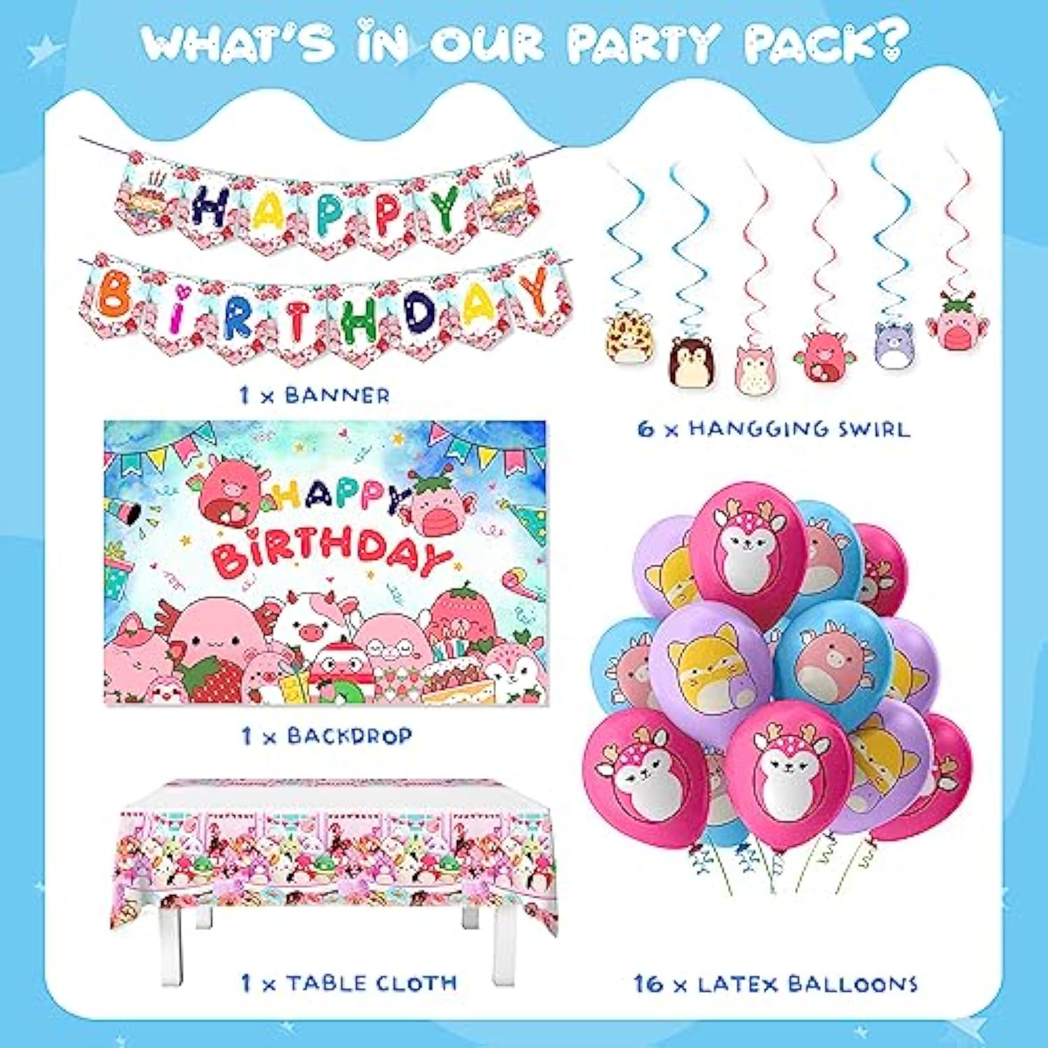 201 Pcs Birthday Party Supplies, Pink Strawberry Animal Theme Banner Backdrop Balloons