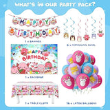 201 Pcs Birthday Party Supplies, Pink Strawberry Animal Theme Banner Backdrop Balloons