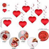 Heart-Shaped Hanging Streamers, 24-Pack - Red Foil Ceiling Decor For Valentine'S Day, Wedding & Party, Create Romantic Swirls & Heart Decorations