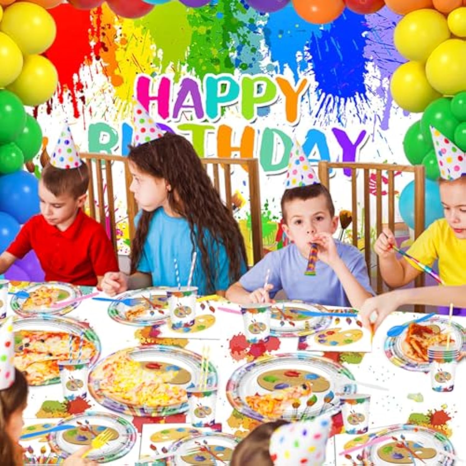 Paint Party Decorations For Birthday 300 Pcs Paint Party Supplies Set Graffiti Happy Birthday Backdrop Tablecloth Art Party Decorations Paint Party Balloon Garland Kit