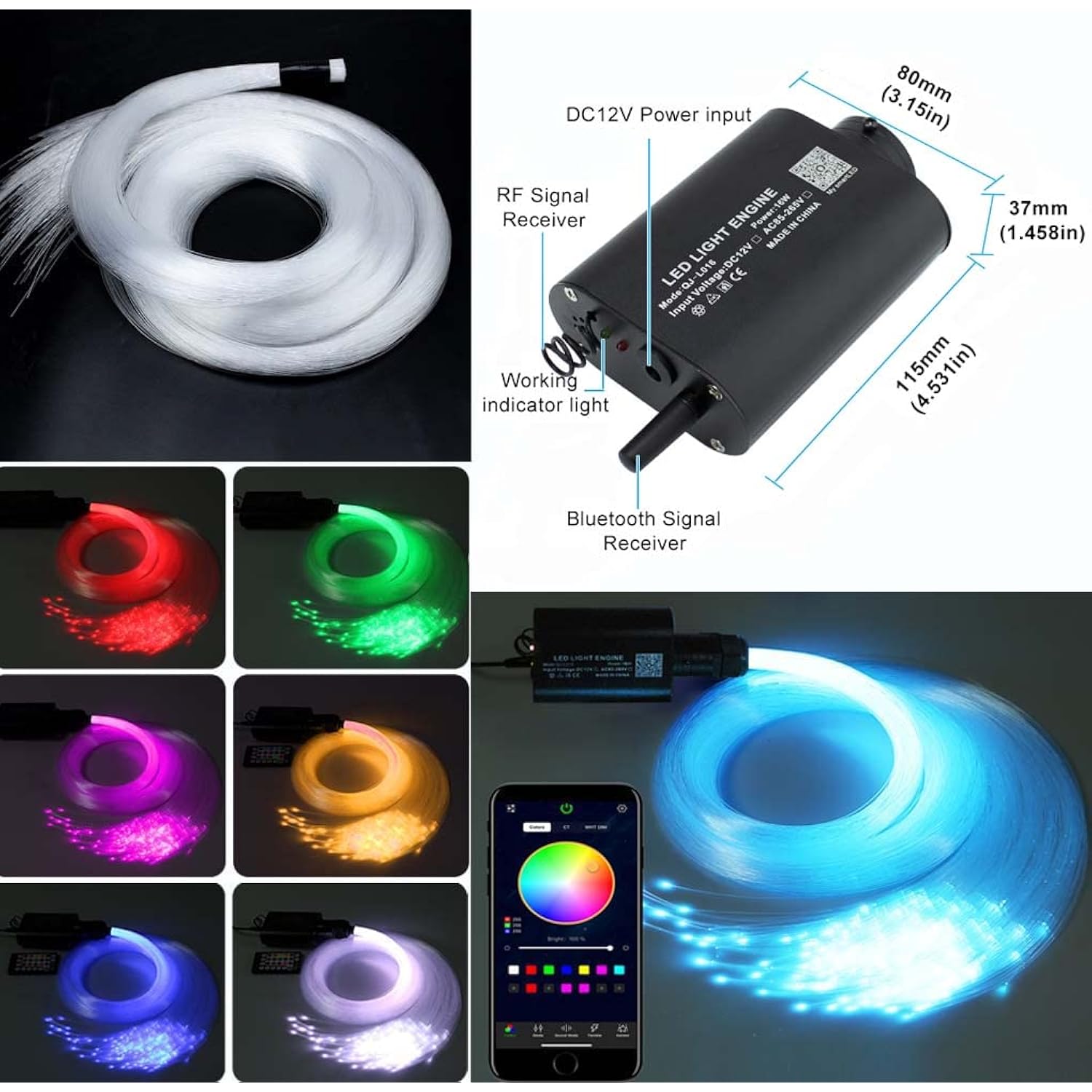 Bluetooth 16W Rgbw Fiber Optic Lights Star Ceiling Lighting Kits 450Pcs 0.03In 9.8Ft Music Sound Activated App Remote Control Car Home Headliner Decor
