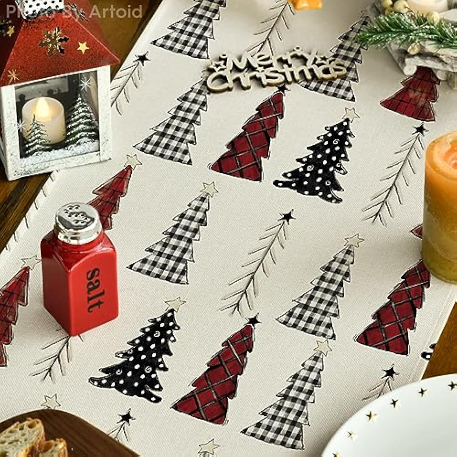 Xmas Tree Christmas Table Runner, Seasonal Winter Kitchen Dining Table Decoration For Home Party Decor 13X72 Inch