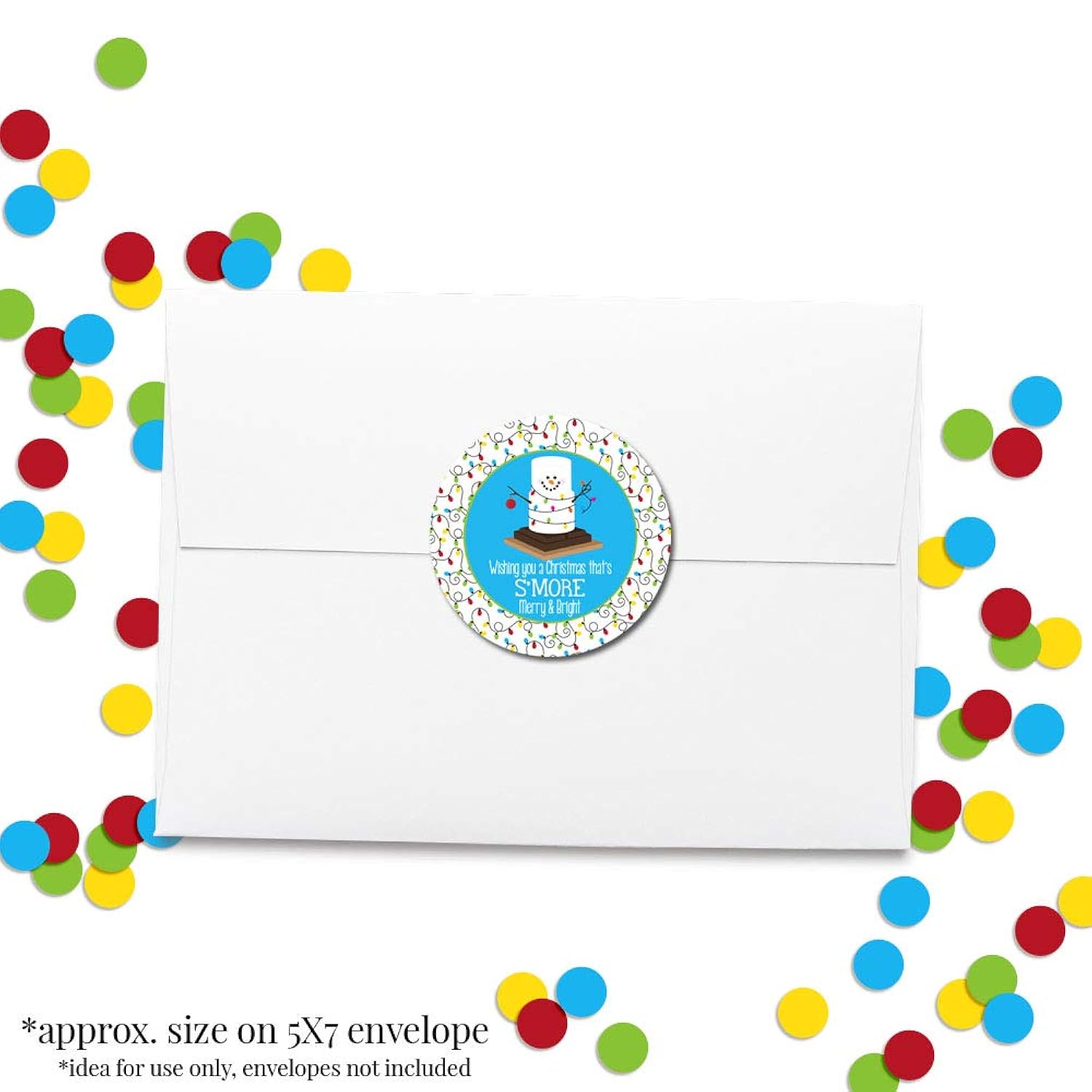 S’More Snowman Merry And Bright Christmas Thank You Sticker Labels, 40 2" Party Circle Stickers By Amandacreation, Great For Party Favors, Envelope Seals & Goodie Bags