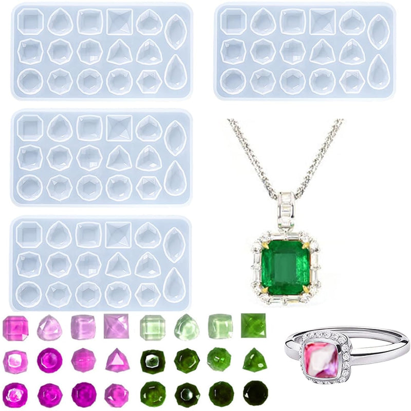 4 Pcs Gemstone Silicone Mold Clear Resin Molds Jewelry Casting Molds For Making Diy Crafting, Earring, Pendant, Studs Jewelry Epoxy Crafting Projects