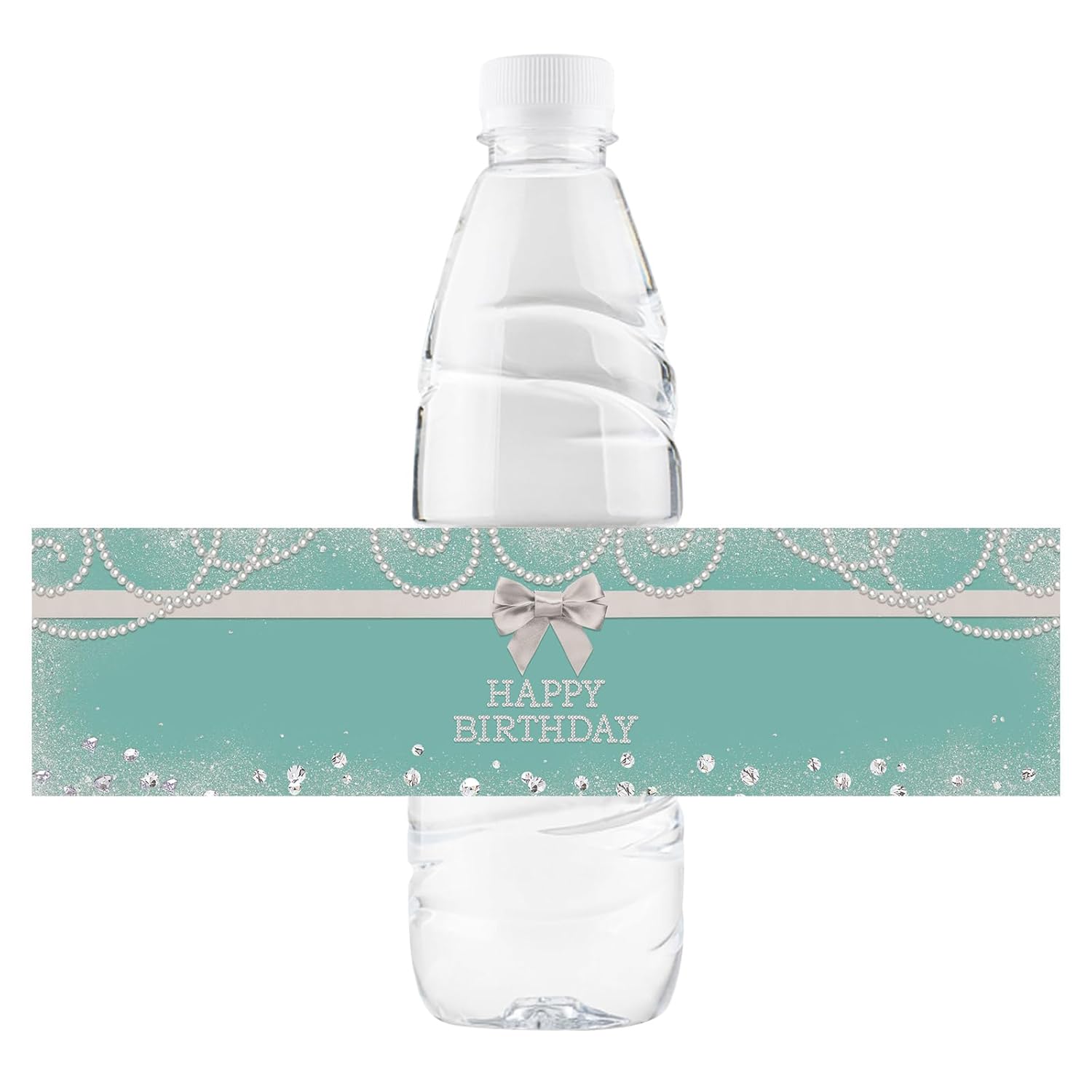32 Pcs Teal Blue Happy Birthday Water Bottle Labels, Pearl Birthday Water Bottle Labels For Girl, Cheers To 21St 30Th 40Th 50Th Birthday Party Bottle Wrappers, Birthday Party Decorations