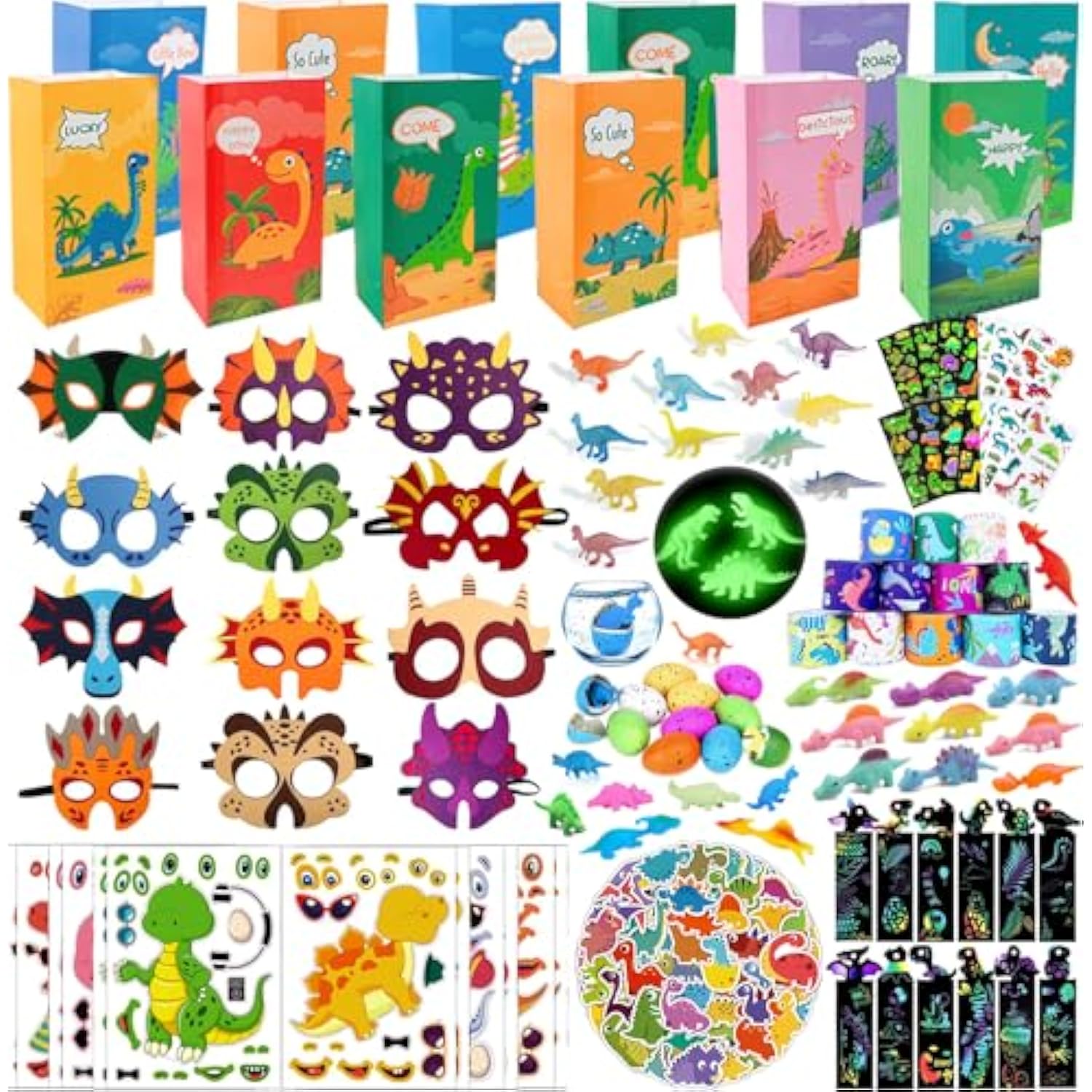Dinosaur Party Favors For 12 Kids, 10 Styles 204Pcs Dinosaur Birthday Party Supplies, Dinosaur Goodie Bag Stuffers, Dino Birthday Party Favors, Dino Party Favors Gift Bag, Dinosaur Gifts Bags Fillers