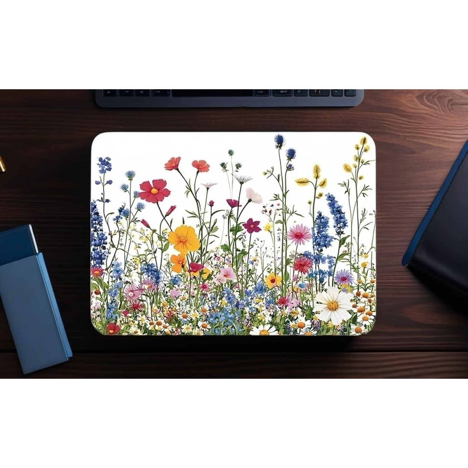 Vibrant Floral Mouse Pad - Colorful Waterproof Desk Mat For Women & Girls, Non-Slip & Machine Washable For Computer, Laptop, Office - 10.2" X 8.3"In