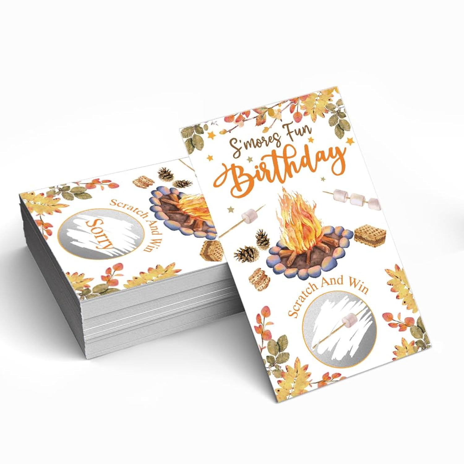 50 Pack S'Mores Fun Birthday Fall Bbq Theme Game Scratch Off Cards, Scratch Cards For Birthday Game, Funny Raffle Tickets For Bonfire Party Lottery Group Game Family Activity, Baby Shower