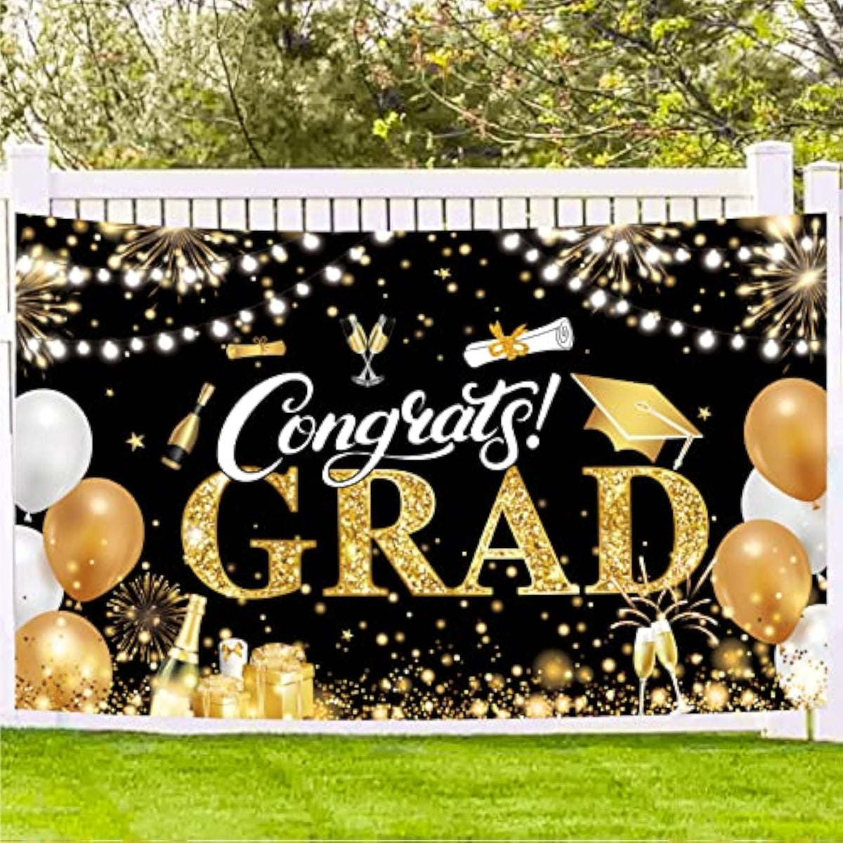 Graduation Banner 2025 Black And Gold - 72.8X43.3 Inch, Congrats Grad Banner For Party Decorations, Large Congratulations Class Of 2025 Graduation Backdrop