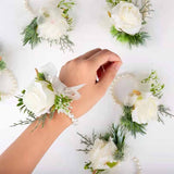 2 Pcs Wedding White Rose Wrist Flowers Artificial Rose Flowers For Ceremony Prom Party Accessories