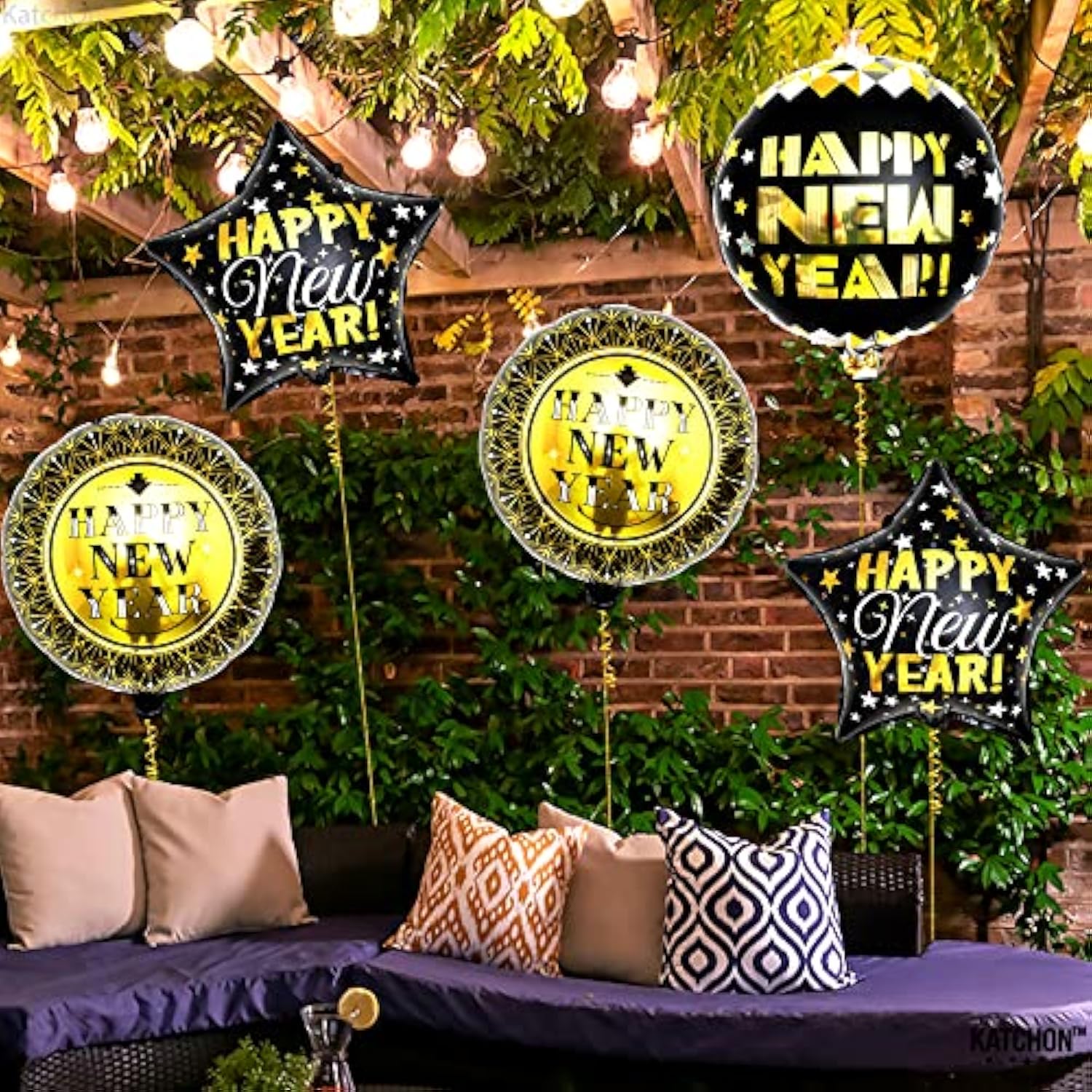 Black Gold Happy New Year Balloons 18in Pack of 5 2026 Party Decor